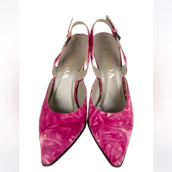 Prada Vintage Pink Suede Tie-Dye Pointed Slingback Pumps size 37.5 - Picture 6 of 11